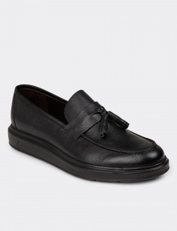 Men's Black Leather Loafers