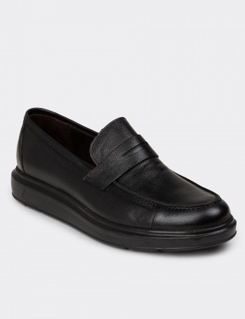 Men's Black Leather Loafers