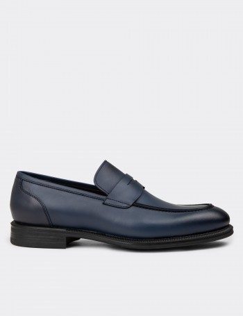 Men's Navy Leather Loafers