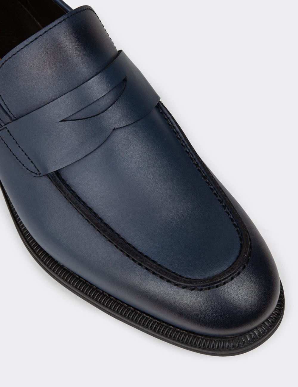 Men's Navy Leather Loafers - 01995MLCVC01