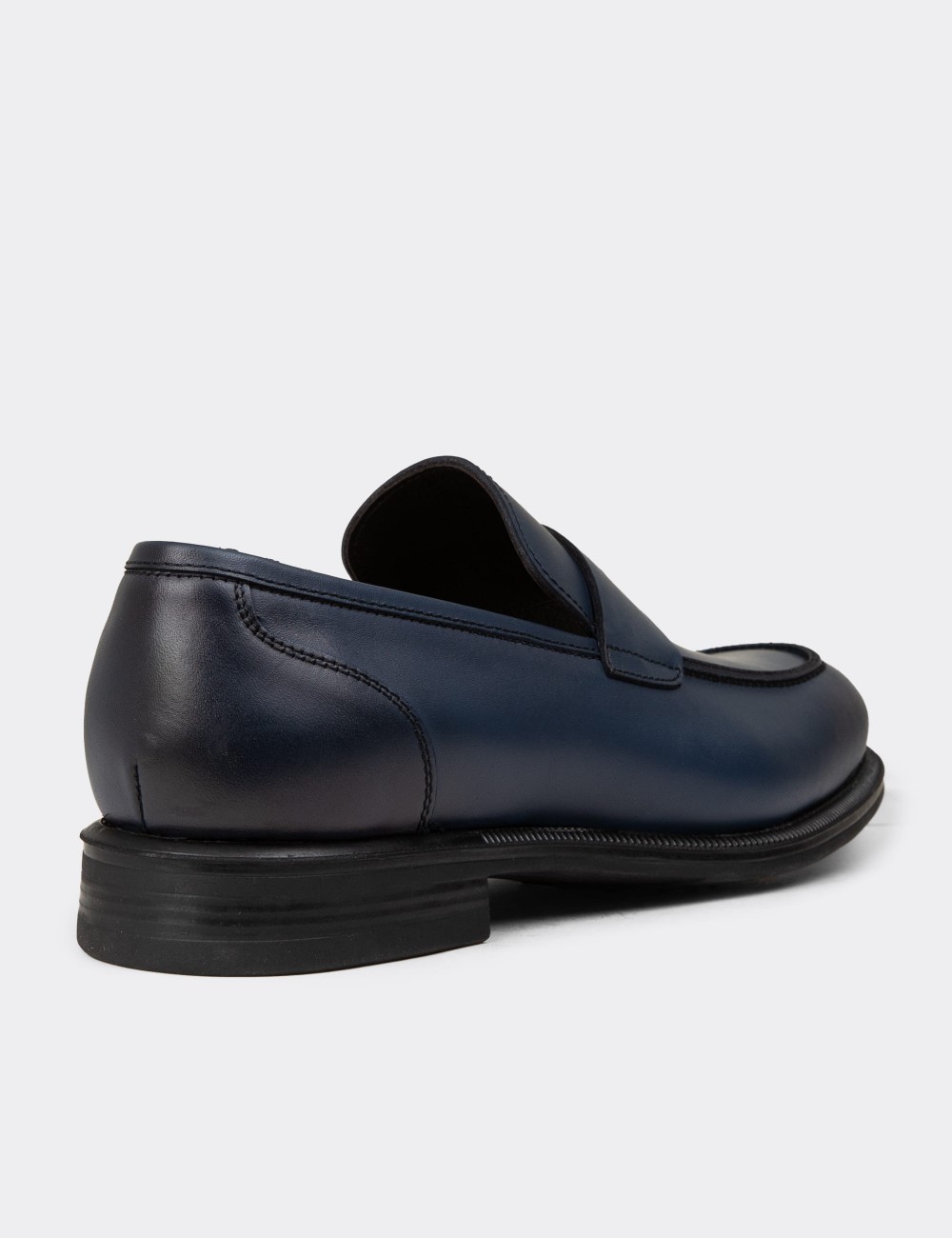 Men's Navy Leather Loafers - 01995MLCVC01