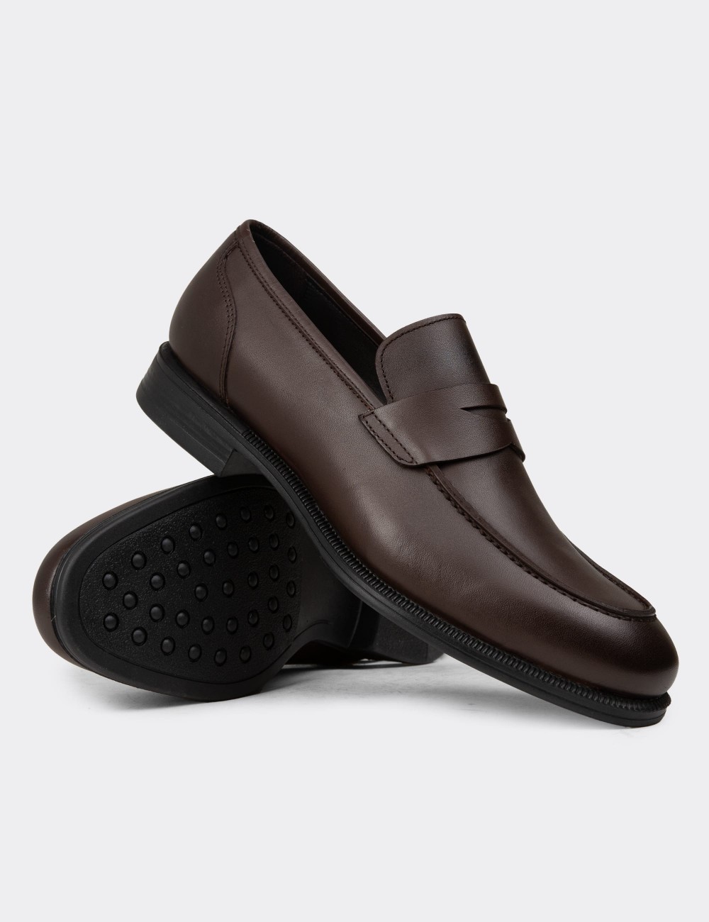 Men's Brown Leather Loafers - 01995MKHVC01