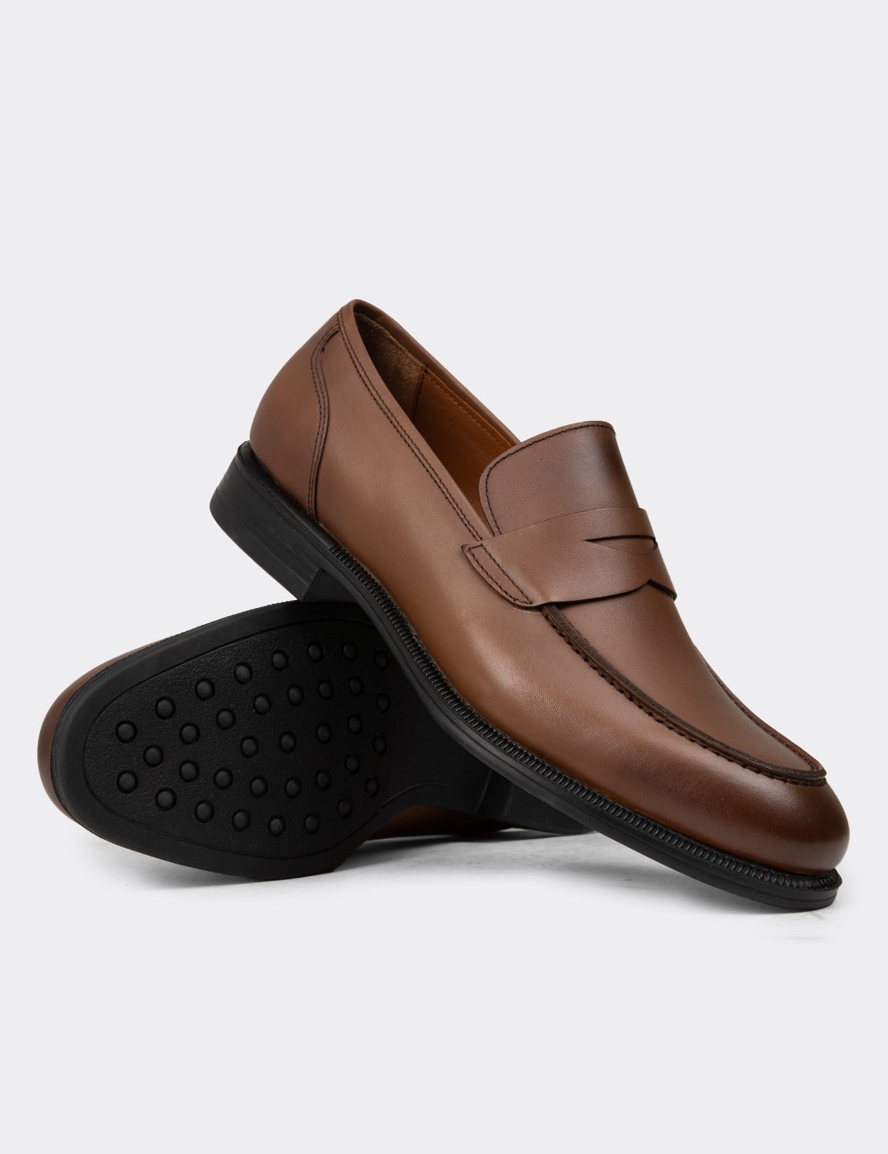 Men's Tan Leather Loafers - 01995MTBAC01