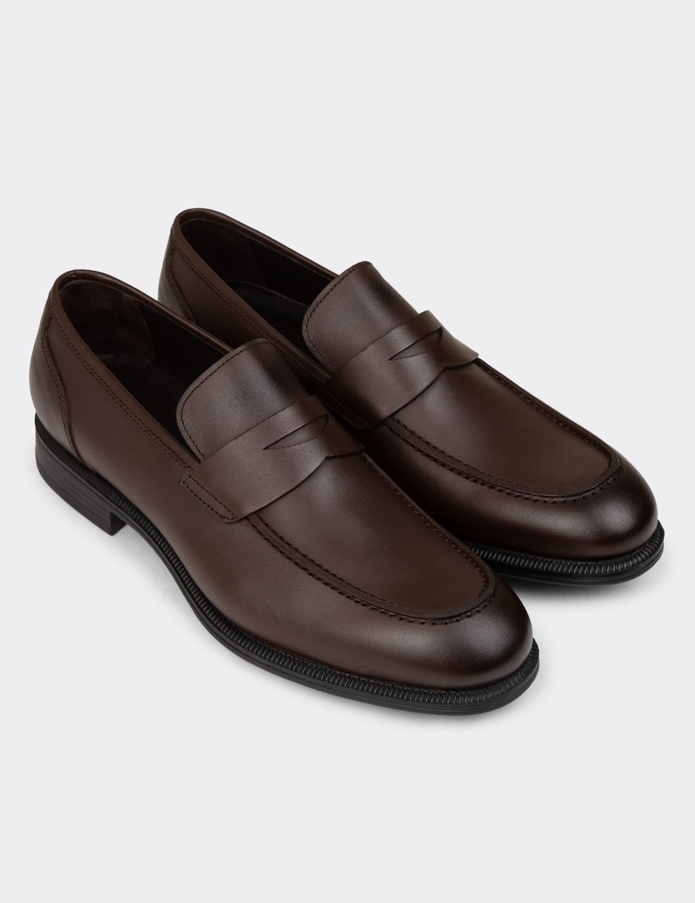 Men's Brown Leather Loafers - 01995MKHVC01