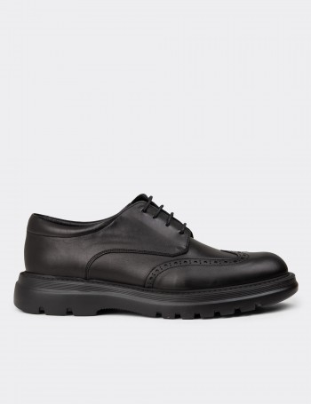 Men's Black Leather Lace-up Shoes