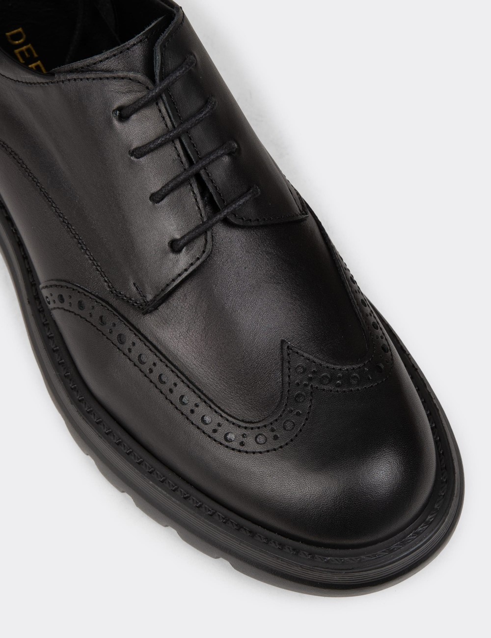 Men's Black Leather Lace-up Shoes - 01942MSYHE06