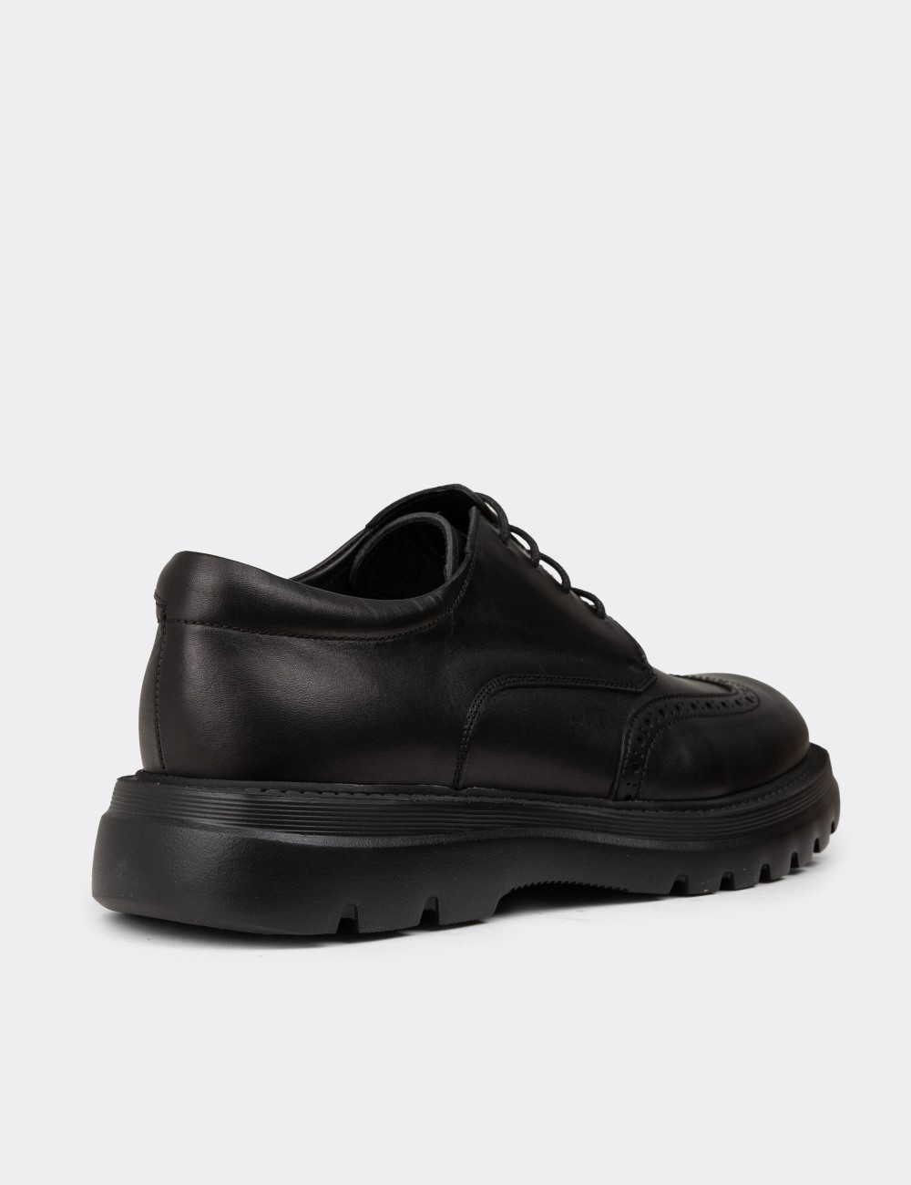 Men's Black Leather Lace-up Shoes - 01942MSYHE06