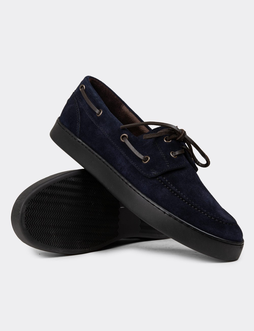 Men's Navy Suede Leather Dress Shoes - 01952MLCVC04