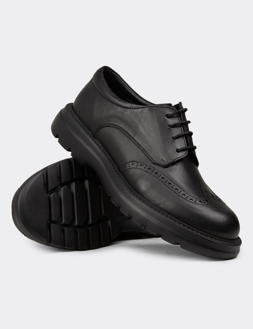 Men's Black Leather Lace-up Shoes - 01942MSYHE06