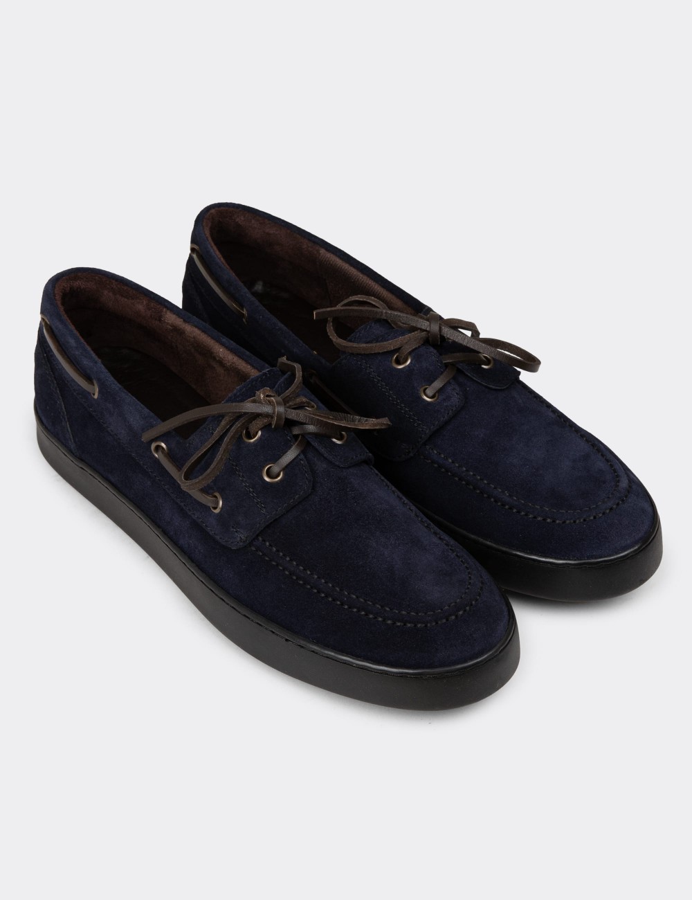 Men's Navy Suede Leather Dress Shoes - 01952MLCVC04