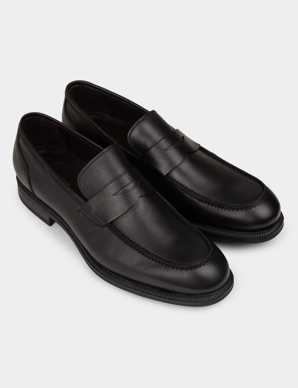 Men's Black Leather Loafers - 01995MSYHC01