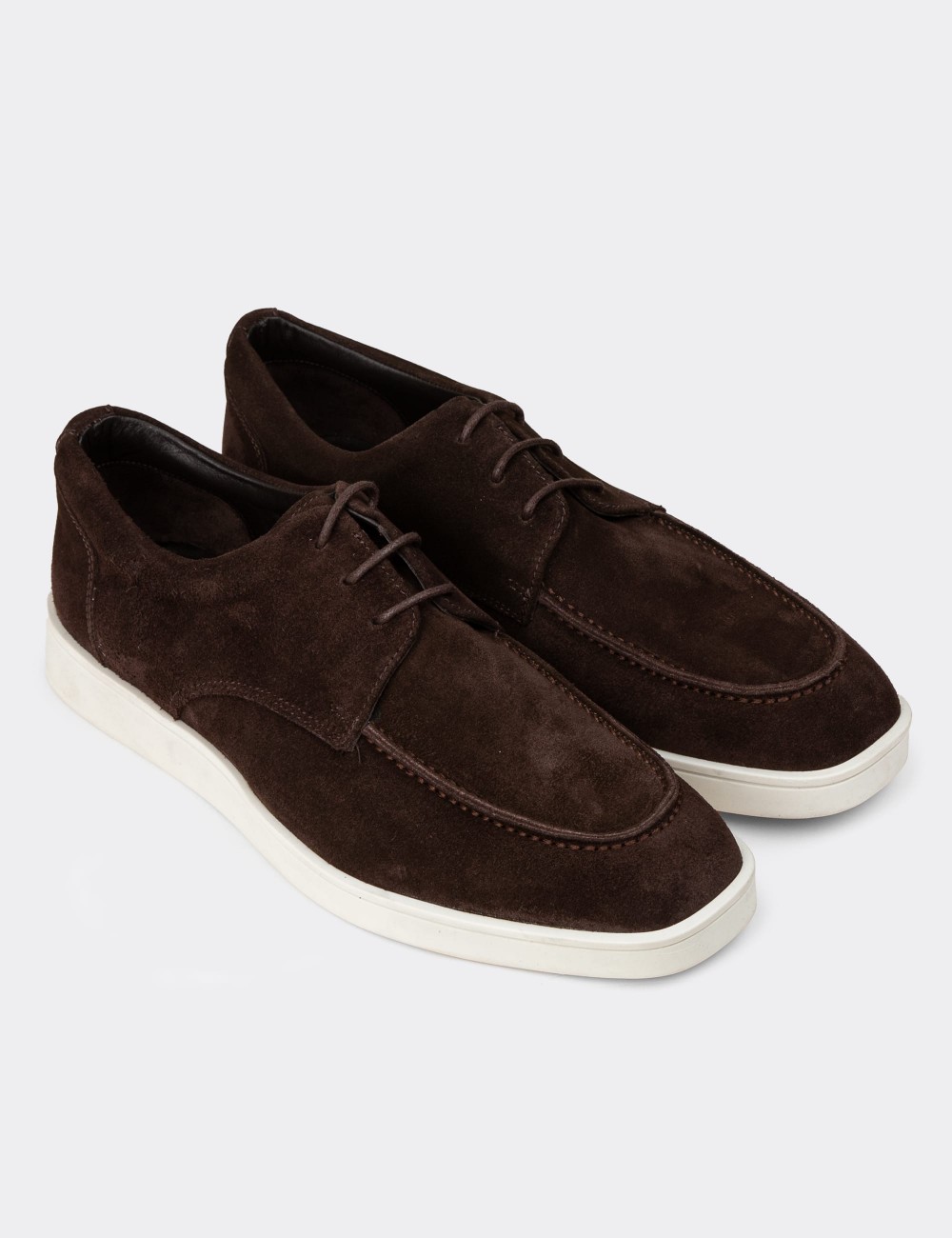 Men's Brown Suede Leather Lace-up Footwear - 01996MKHVC01