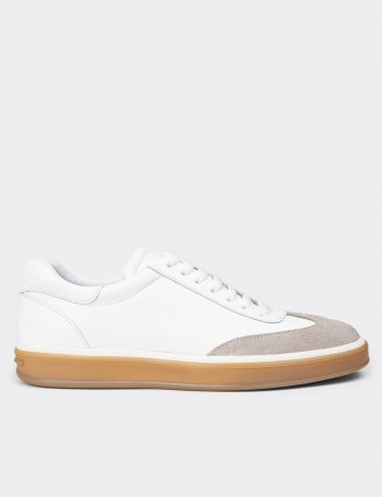 Men's White Leather Lace-up Shoes