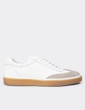 Men's White Leather Lace-up Shoes
