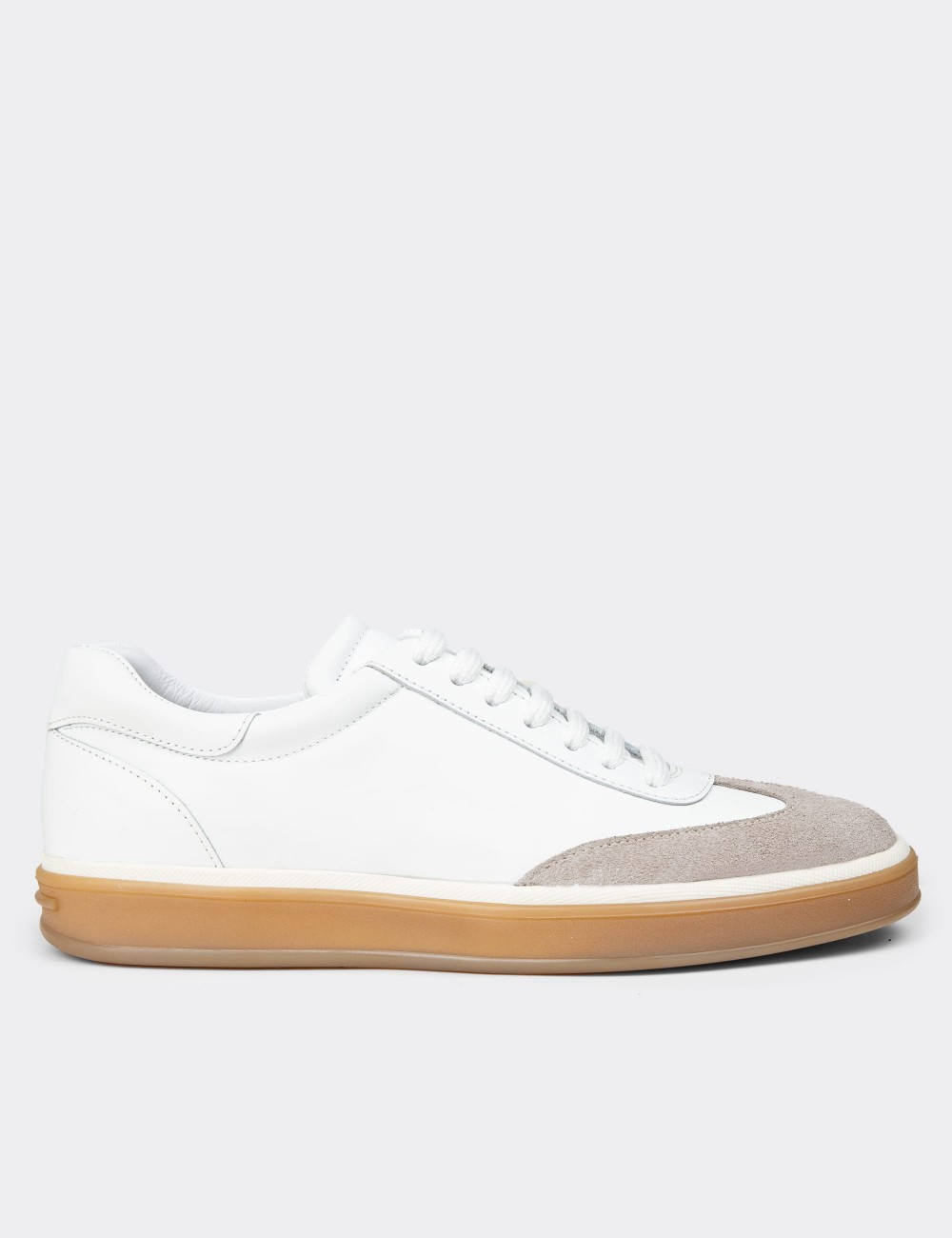 Men's White Leather Lace-up Shoes - 01997MBYZC01