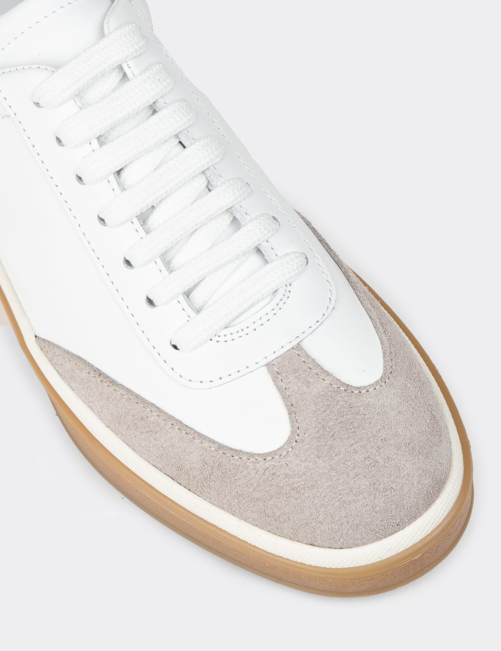 Men's White Leather Lace-up Shoes - 01997MBYZC01