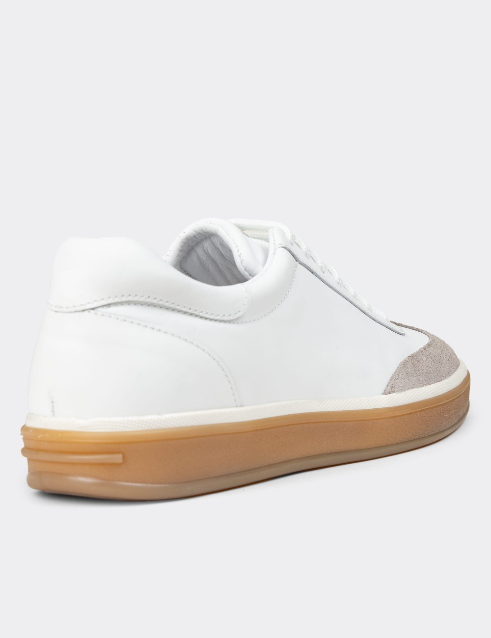 Men's White Leather Lace-up Shoes - 01997MBYZC01