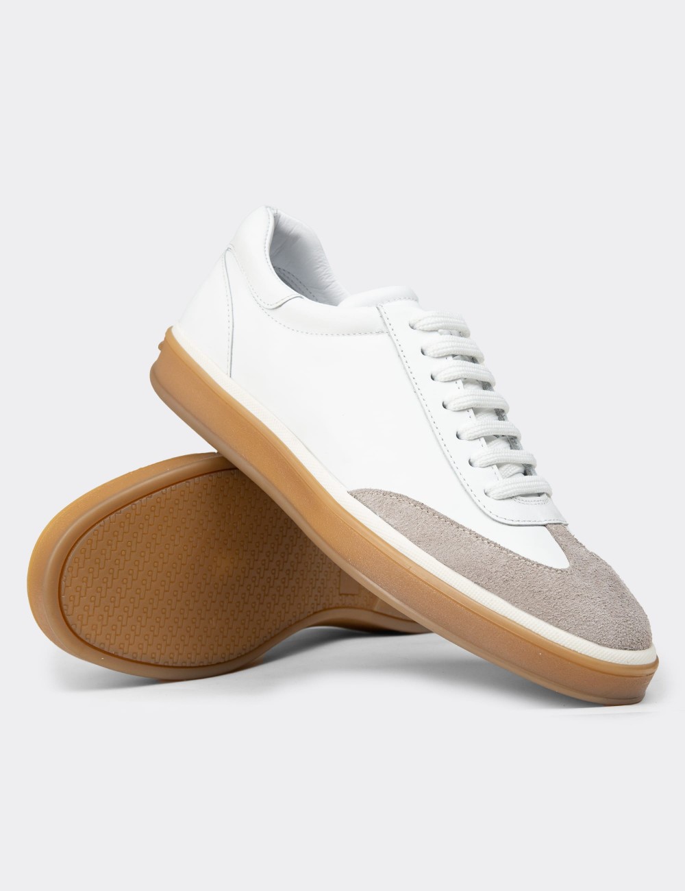 Men's White Leather Lace-up Shoes - 01997MBYZC01