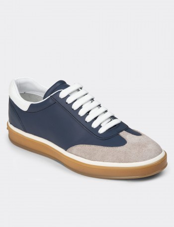 Men's Navy Leather Lace-up Footwear