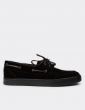 Men's Black Suede Leather Lace-Up Boat Shoes
