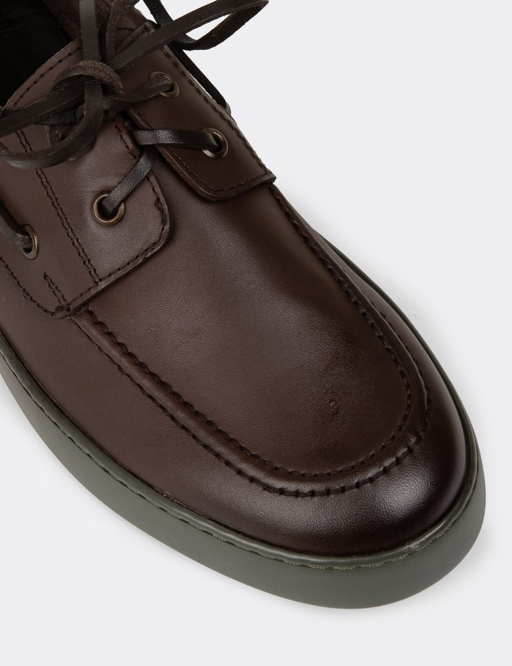 Men's Brown Leather Lace-up Nautical Shoes - 01952MKHVC05