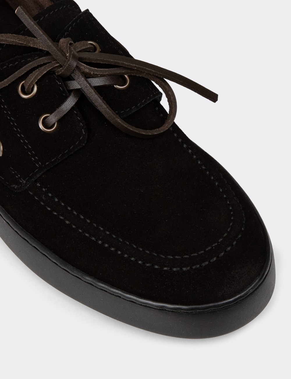 Men's Black Suede Leather Lace-Up Boat Shoes - 01952MSYHC05