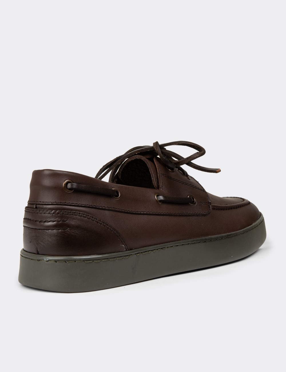 Men's Brown Leather Lace-up Nautical Shoes - 01952MKHVC05