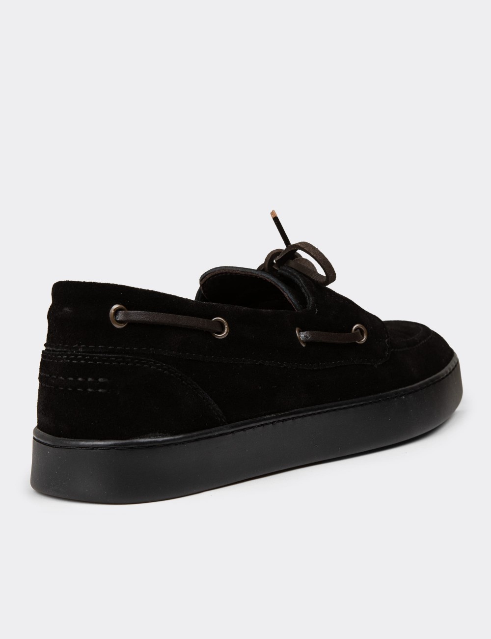 Men's Black Suede Leather Lace-Up Boat Shoes - 01952MSYHC05