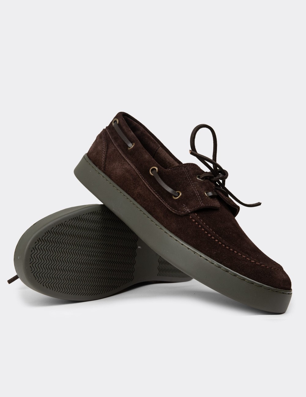 Men's Brown Suede Leather Lace-up Footwear - 01952MKHVC03