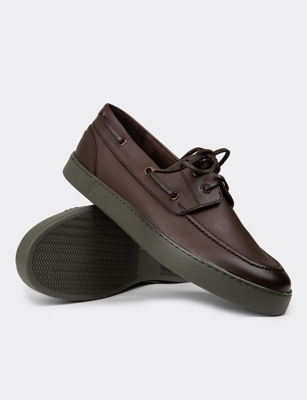 Men's Brown Leather Lace-up Nautical Shoes - 01952MKHVC05