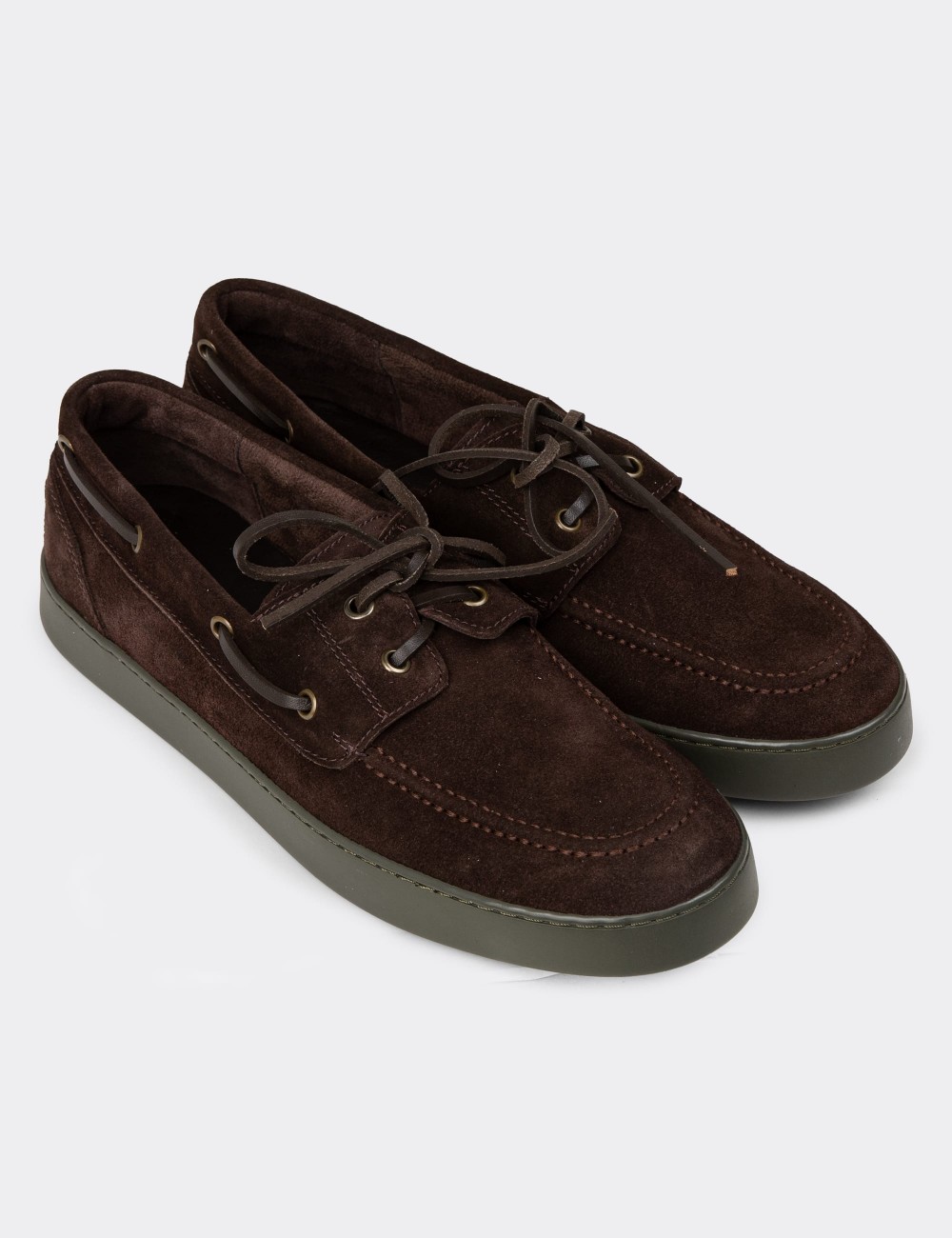 Men's Brown Suede Leather Lace-up Footwear - 01952MKHVC03