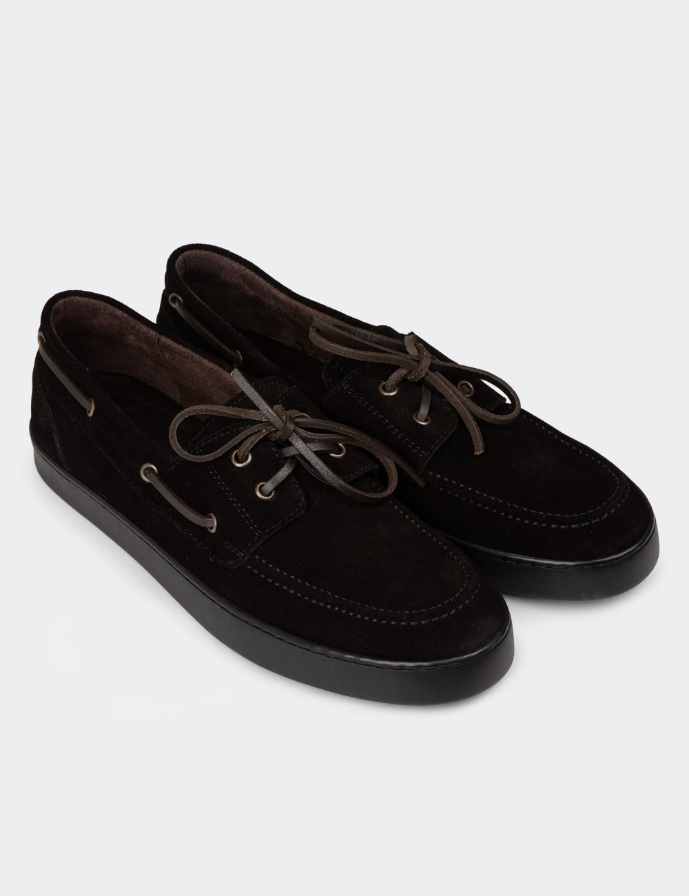 Men's Black Suede Leather Lace-Up Boat Shoes - 01952MSYHC05