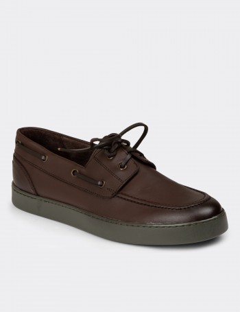 Men's Brown Leather Lace-up Nautical Shoes