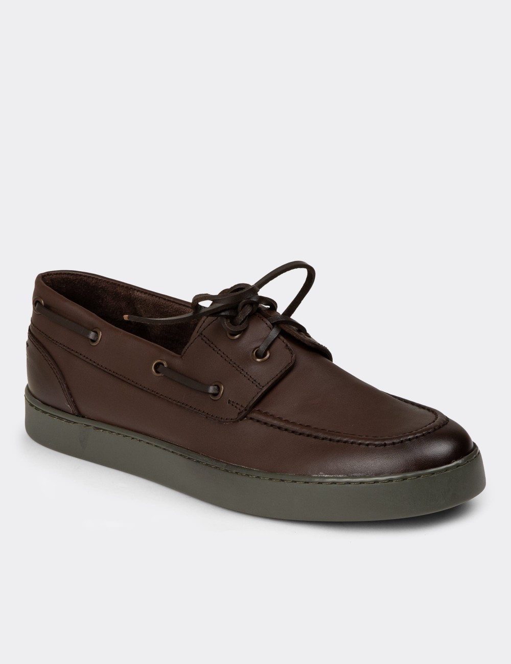 Men's Brown Leather Lace-up Nautical Shoes - 01952MKHVC05