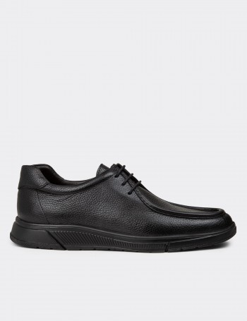 Men's Black Leather Lace-Up Footwear