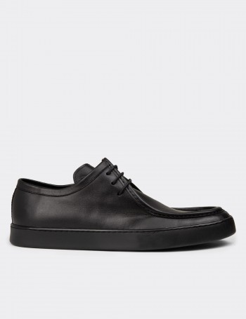 Men's Black Leather Lace-Up Shoes