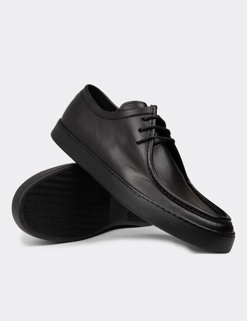 Men's Black Leather Lace-Up Shoes - 01926MSYHC05
