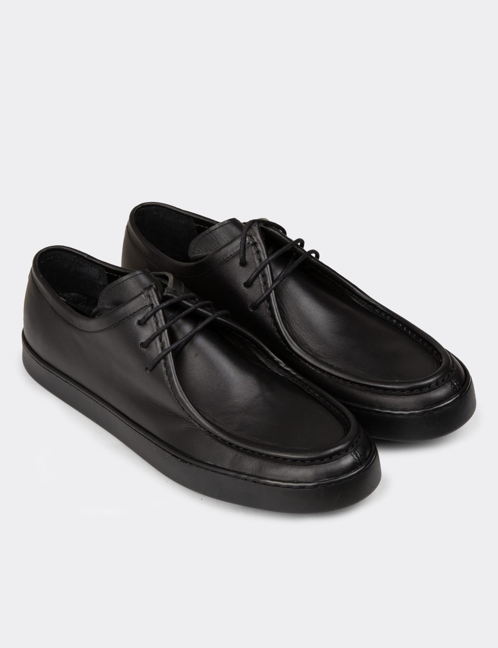 Men's Black Leather Lace-Up Shoes - 01926MSYHC05