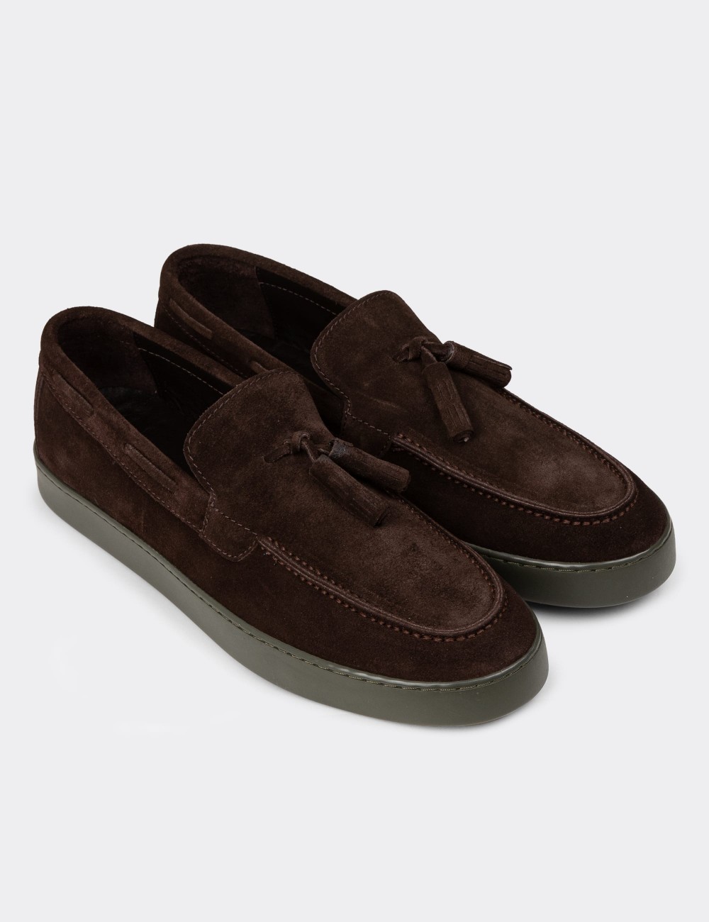 Men's Brown Suede Leather Loafers - 01994MKHVC01