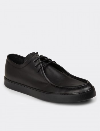Men's Black Leather Lace-Up Shoes