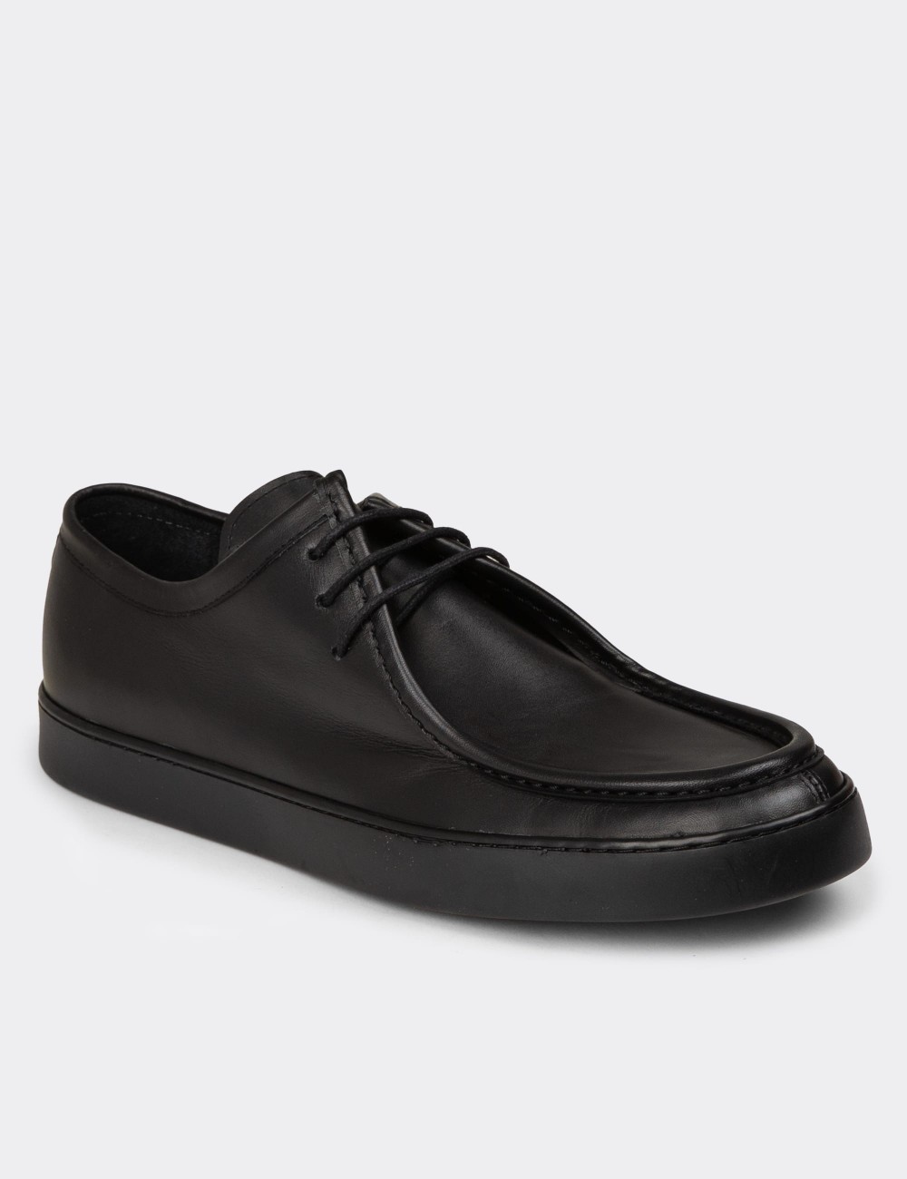 Men's Black Leather Lace-Up Shoes - 01926MSYHC05