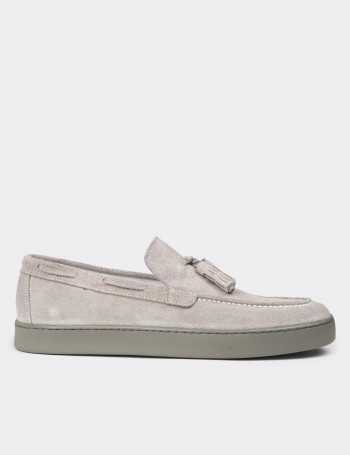Men's Gray Suede Leather Slip-On Shoes