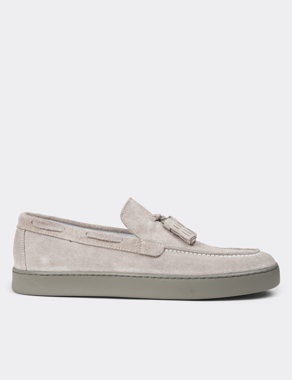 Men's Gray Suede Leather Slip-On Shoes - 01994MGRIC01