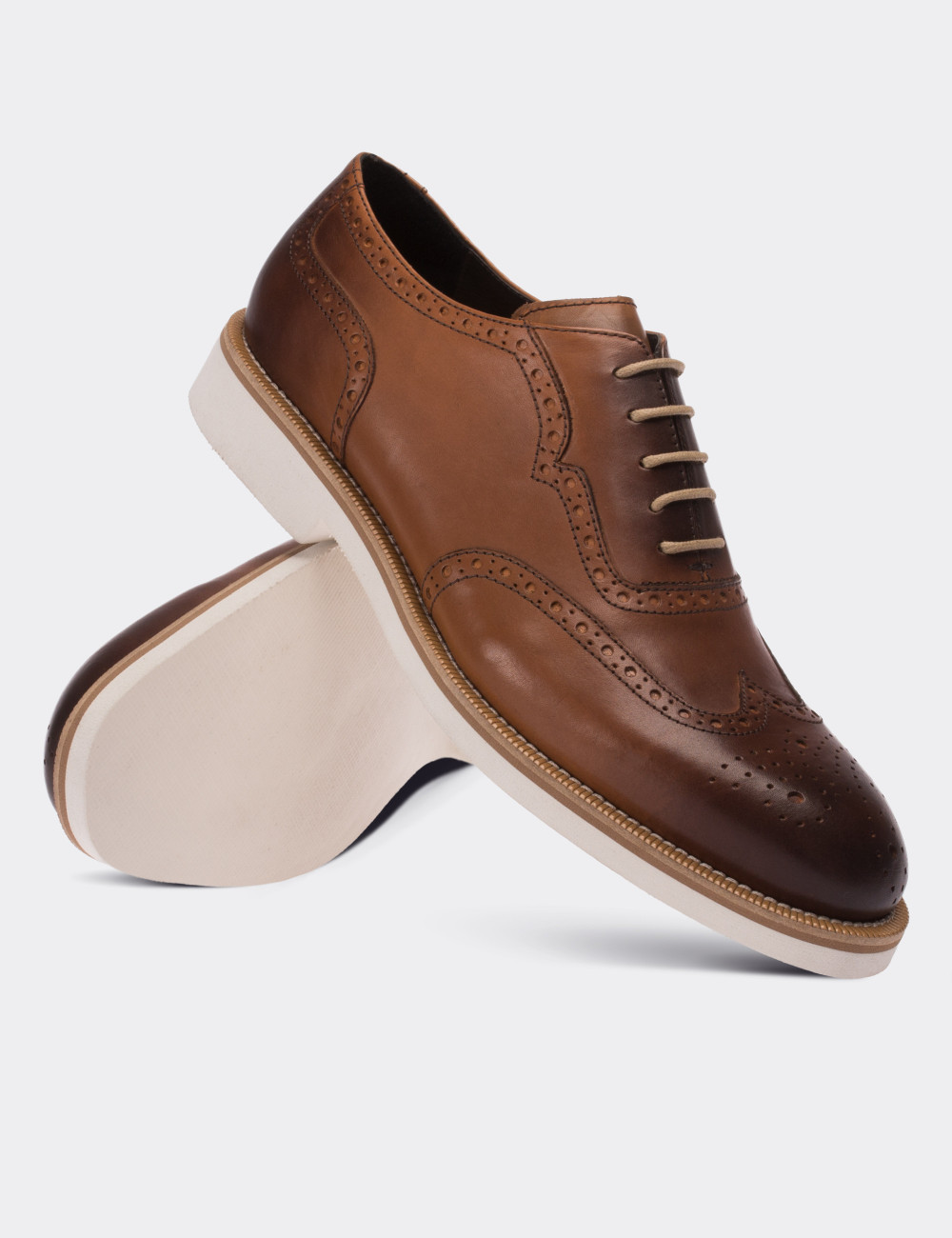 Tan  Leather Lace-up Shoes - 01676MTBAE01