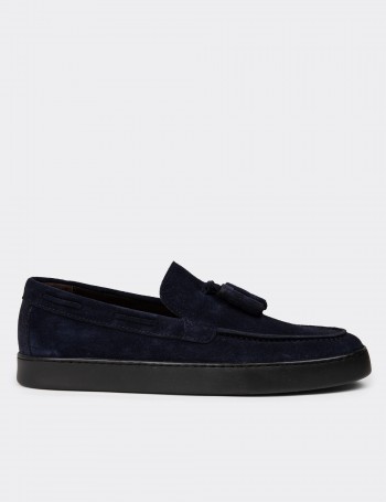 Men's Navy Suede Leather Loafers