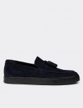 Men's Navy Suede Leather Loafers