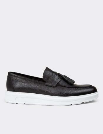 Men's Black Leather Loafer Shoes