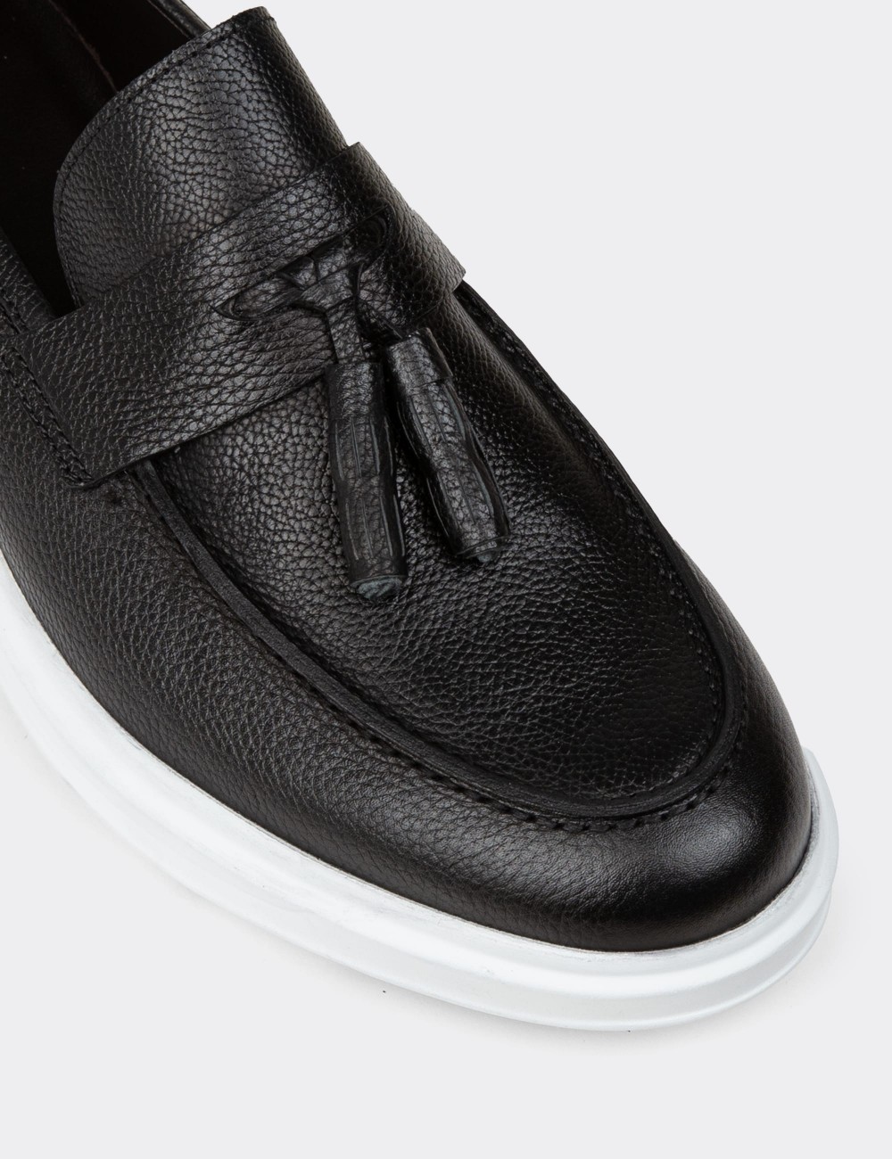 Men's Black Leather Loafer Shoes - 01587MSYHP15