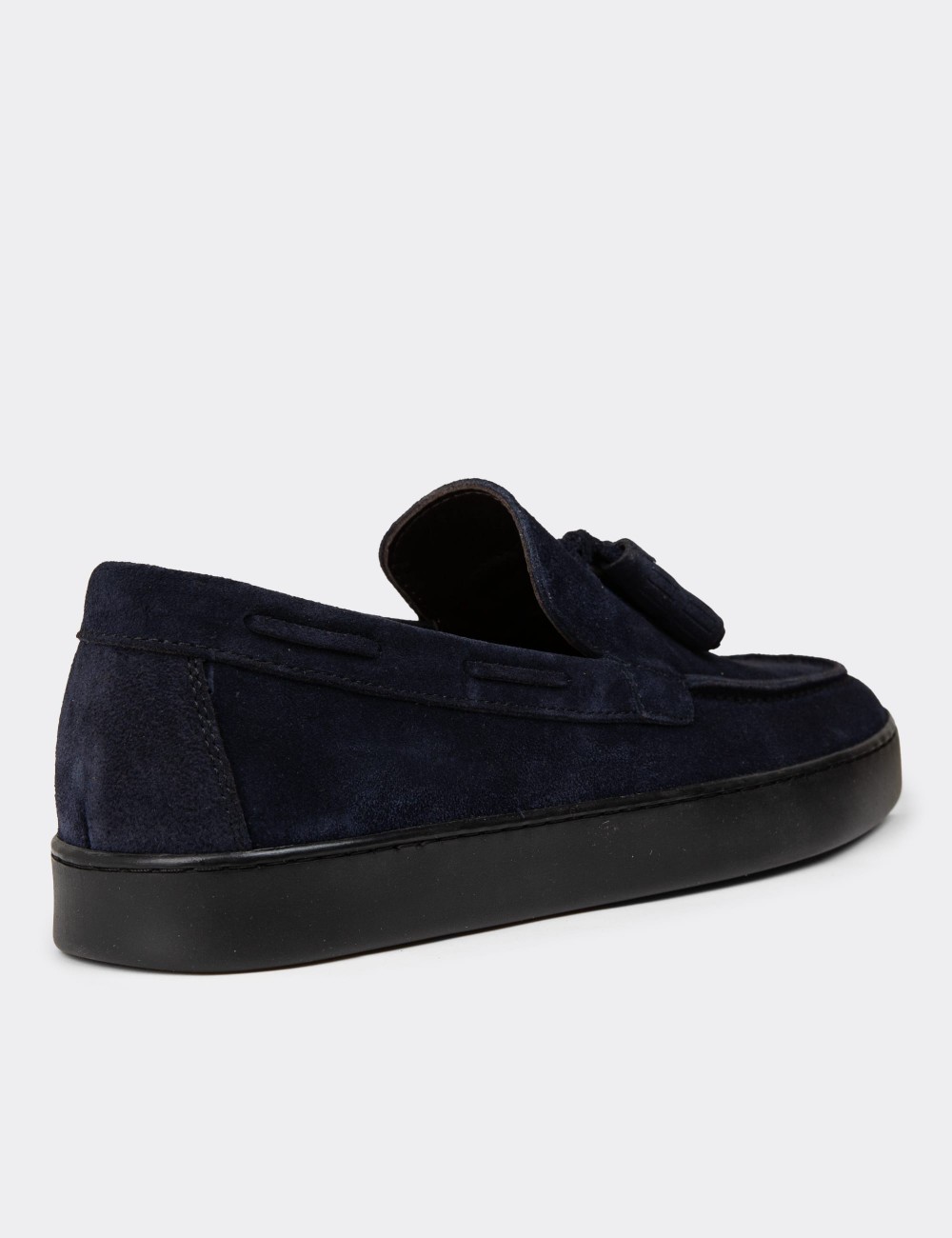 Men's Navy Suede Leather Loafers - 01994MLCVC01