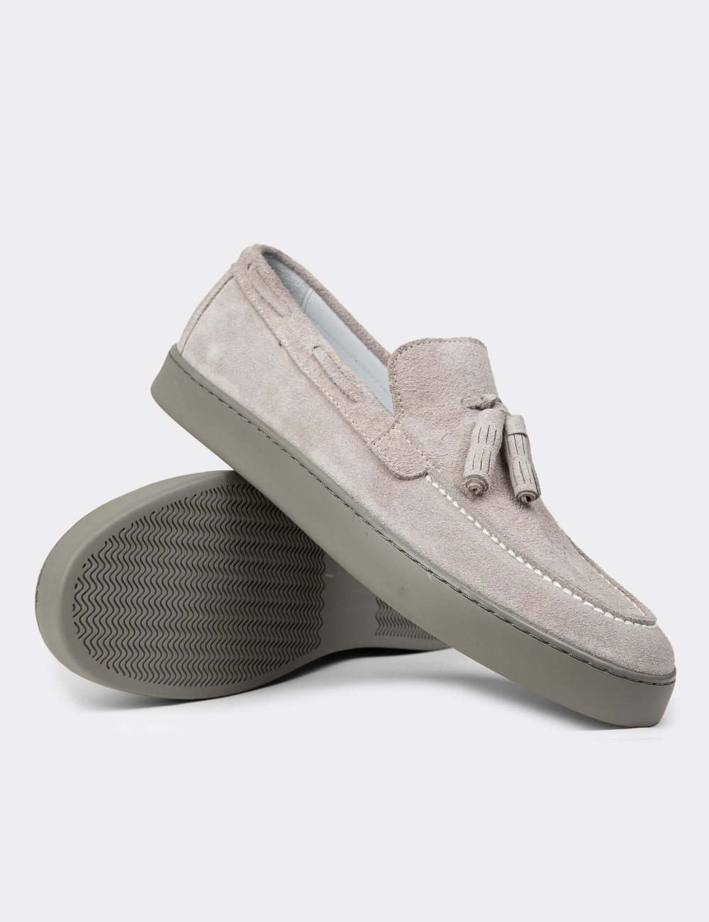 Men's Gray Suede Leather Slip-On Shoes - 01994MGRIC01